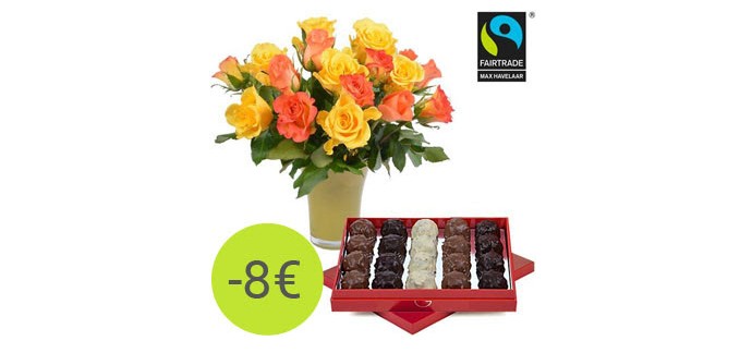 Aquarelle: Une boîte de de rochers + 1 bouquet de roses lumineuses + 1 vase en verre à -8 €