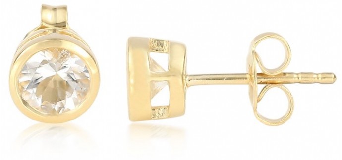 Juwelo: Boucles d'oreilles rondes en argent plaqué or jaune et pierre blanche à 29€