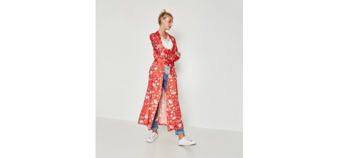 Promod: Long kimono soyeux imprimé rouge à 24,97€ à la place de 49,95€