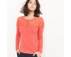 La Redoute: Pull col rond avec empiècement en dentelle de La Redoute Collections à 12,49€
