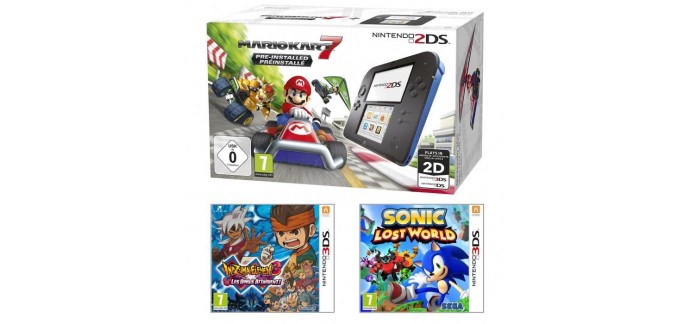 Cdiscount: Nintendo 2DS avec Mario Kart 7 + Inazuma Eleven 3 + Sonic Lost World à 99,99€