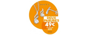 MATY: Deux parures collier pendentif et boucle d'oreilles à 49€ au lieu de 89€