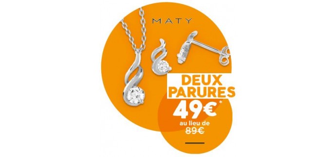 MATY: Deux parures collier pendentif et boucle d'oreilles à 49€ au lieu de 89€