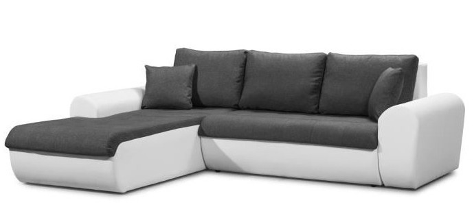 Cdiscount: Canapé d'angle gauche convertible 4 places - Tissu gris & simili blanc à 399,99€