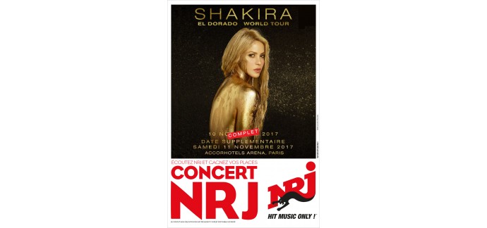 NRJ: 6 × 2 places pour le concert de Shakira le 10 ou 11/11 à Paris à gagner