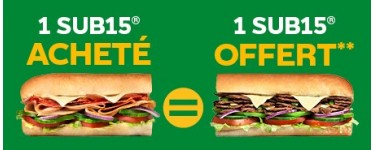 Subway: 1 sub15 acheté = 1 sub15 offert + 1 repas reversé à la banque alimentaire