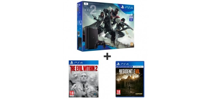 Auchan: Pack PS4 1To Destiny 2 + The Evil Within 2 + Résident Evil 7 à 349,99€