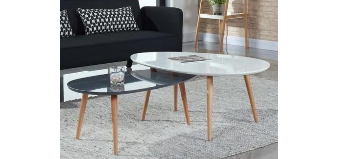 Cdiscount: Table basse scandinave laquée blanc STONE à 39,99€ au lieu de 149€