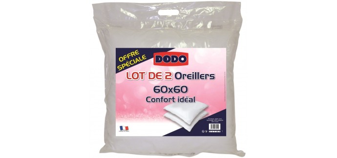 Auchan: Lot de 2 oreillers moelleux coton DODO CONFORT IDEAL à 12€ pour Black Friday