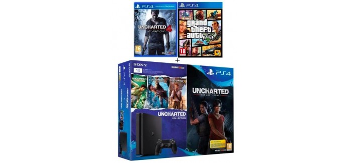 Cdiscount: PS4 1 To + 6 jeux : tous les jeux Uncharted + GTA V à 329,99€