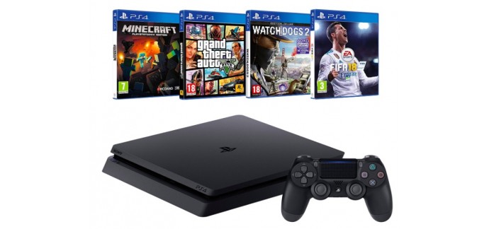Amazon: Pack PS4 500 Go + FIFA 18 + GTA V + Minecraft (Digital) + Watch Dogs 2 à 299,99€