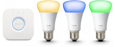 Amazon: Kit de démarrage 3 ampoules Philips Hue White & Color E27 + pont 3e gen à 114,47€