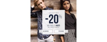 Bonobo Jeans: -20% sur tous les hauts dès 2 articles achetés
