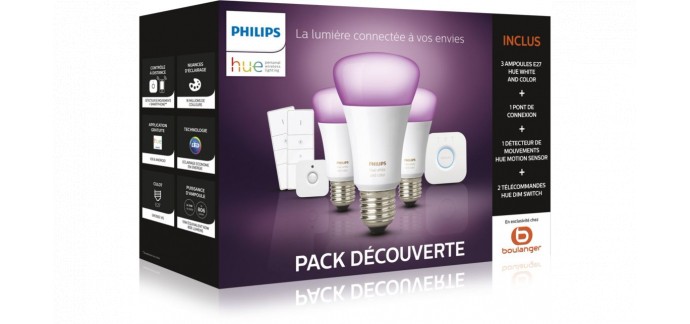 Boulanger: Pack Philips E27 White & Colors + Détecteur + Variateurs à 179€ au lieu de 199€ 
