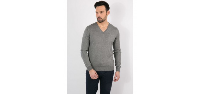 Father & Sons: -30% sur le pull gris col V à coudières gris clair