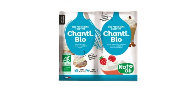 Monde Bio: -20 % sur Natali Chantibio aide pour crème fouettée 2x8g