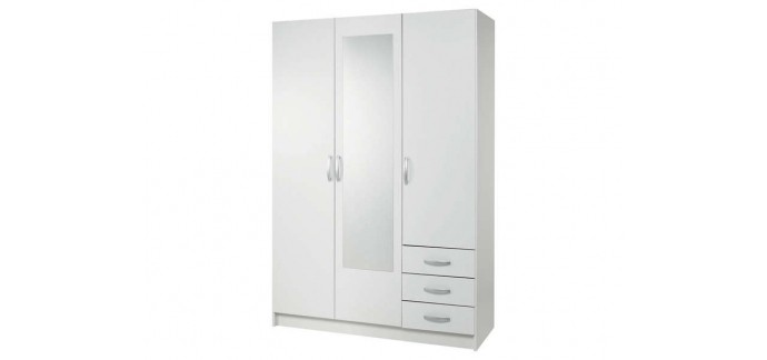 Conforama: 60€ d'économie sur l'armoire 3 portes 3 tiroirs spot coloris blanc