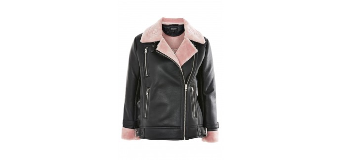 Topshop: Blouson de motard imitation shearling à 76€ au lieu de 125€