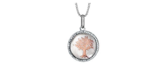 1001 Bijoux: -45% sur le collier en argent rhodié pendentif rond à motif arbre de vie métal rose