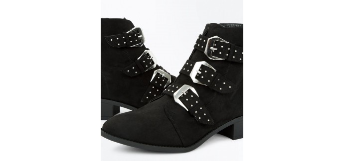 New Look: Boots noires en suédine à boucles et clous à 27,99€ 