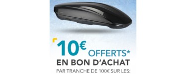 Norauto: 10€ offerts en avoir par tranche de 100€ sur les coffres et barres de toit, fixation et porte-skis