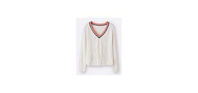 Cyrillus: Pull femme tennis blanc cassé/tricolore à 27,95€ au lieu de 55,90€