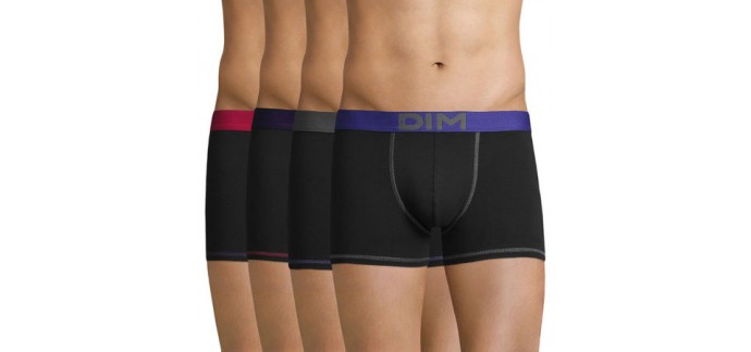 DIM: [Soldes] Lot de 4 boxers noirs ceintures colorées Mix & Colors à 10,45€ au lieu de 20,90€  