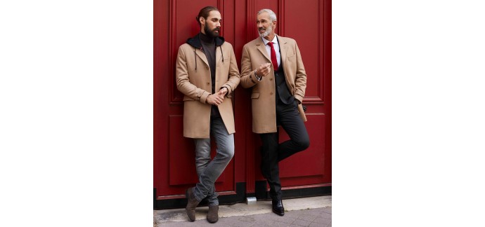 Father & Sons: Manteau beige laine et cachemire à 215€ au lieu de 269€