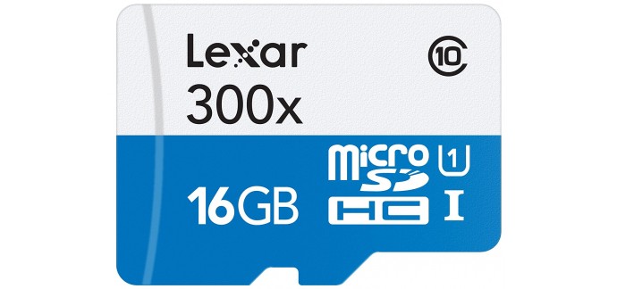 Amazon: Carte Micro SD LEXAR Haute-Performance 16GB Class 10 à 9,49€ au lieu de 17,90€