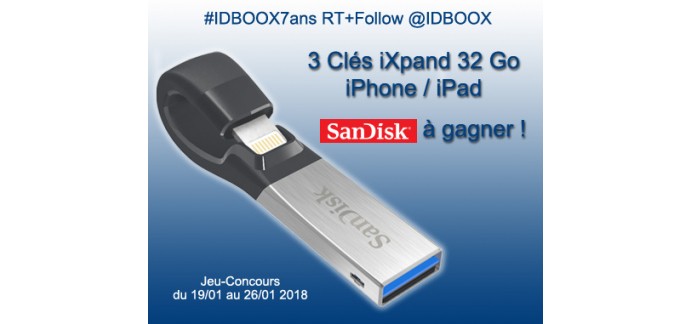 IDBOOX: 3 clés Sandisk iXpand 32 Go pour iPhone et iPad à gagner