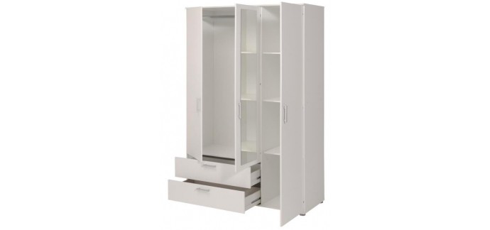 Cdiscount: Armoire de chambre KALITY style contemporain décor blanc mat - L 120 cm à 89,99€