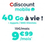 Cdiscount: Forfait mobile SMS, MMS et Appels illimités + 40 Go d'Internet à 9,99€ mois à vie et sans engagement