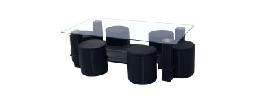 Conforama: [Soldes] Table basse + 6 poufs sixty coloris noir à 176,25€ au lieu de 349,50€