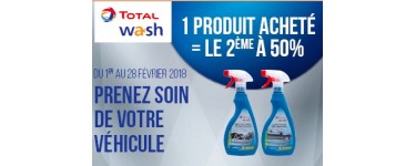 Total: 1 acheté = le 2ème à moitié prix sur la gamme de produit auto Total Wash