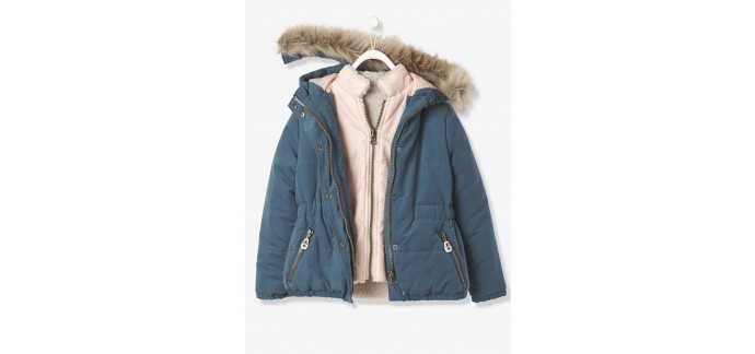 Vertbaudet: Parka fille à capuche 3 en 1 en promotion à 22,79€