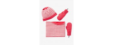 Vertbaudet: Ensemble fille bonnet + snood + gants - rose pâle rayé à 4,49€