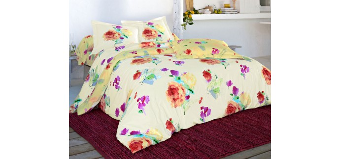 Becquet: Linge de lit fleurs effet peinture - BECQUET drap-housse 90x190 à 6,72€ au lieu de 24,90€