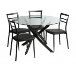 Delamaison: Ensemble table à manger ronde en métal/verre L120cm et 4 chaises métal BECKY à 349€ au lieu de 699€