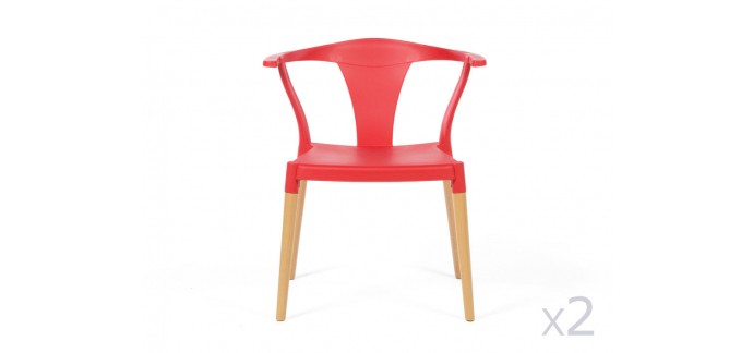 Delamaison: Lot de 2 chaises avec accoudoirs, piètement bois et assise polypropylène  à 189€ au lieu de  319€