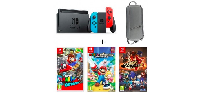 Cdiscount: Nintendo Switch + Mario Odyssey + Mario + The Lapins Crétins + Sonic Forces et 1 sacoche à 399,99€