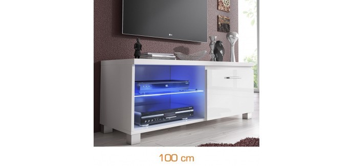 Brico Privé: Meuble TV LED - 100 cm - blanc à 109,99€ au lieu de 250€