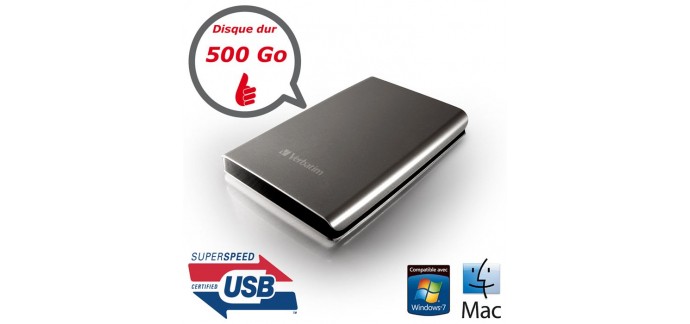 Cdiscount: VERBATIM Disque Dur Externe - USB 3.0 - 500GB à 59,99€ au lieu de 69,90€