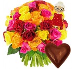 Florajet: 50 roses multicolores + coeur en chocolat à 33€ au lieu de 37€
