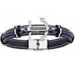 1001 Bijoux: Remise de 40% sur ce bracelet en acier et cuir bleu avec ancre marine 21cm