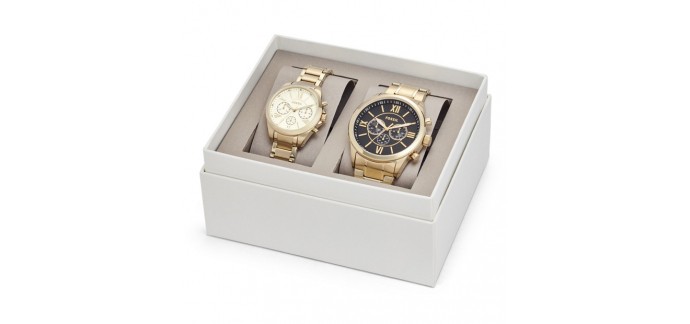 Fossil: [Outlet] - Coffret cadeau pour lui et elle montres chronographes en acier inoxydables à -30%