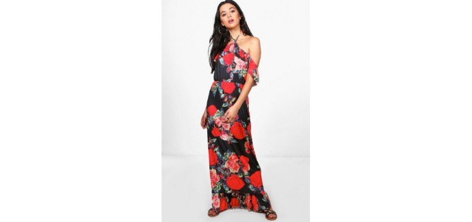 Boohoo: [Déstockage] - Robe maxi à volants et épaules dénudées à 16€ au lieu de 42€