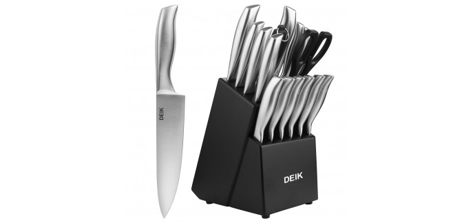 Amazon:  DEIK Acier Inoxydable Set Couteaux Cuisine, 16 pièces à 38,99 €