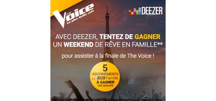 TF1: 1 Week-end pour assister à la finale de The Voice et des abonnements Deezer Famille à gagner