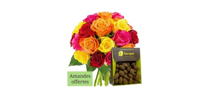 Florajet: 20 roses + amandes cacaotées offertes pour 25,50€