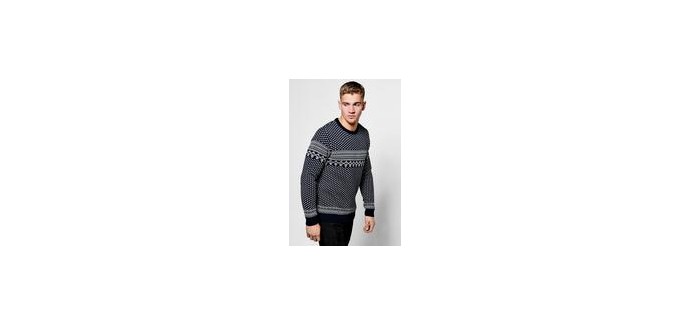 Boohoo: Pull de noël jacquard bleu marine à 10€ au lieu de 31€